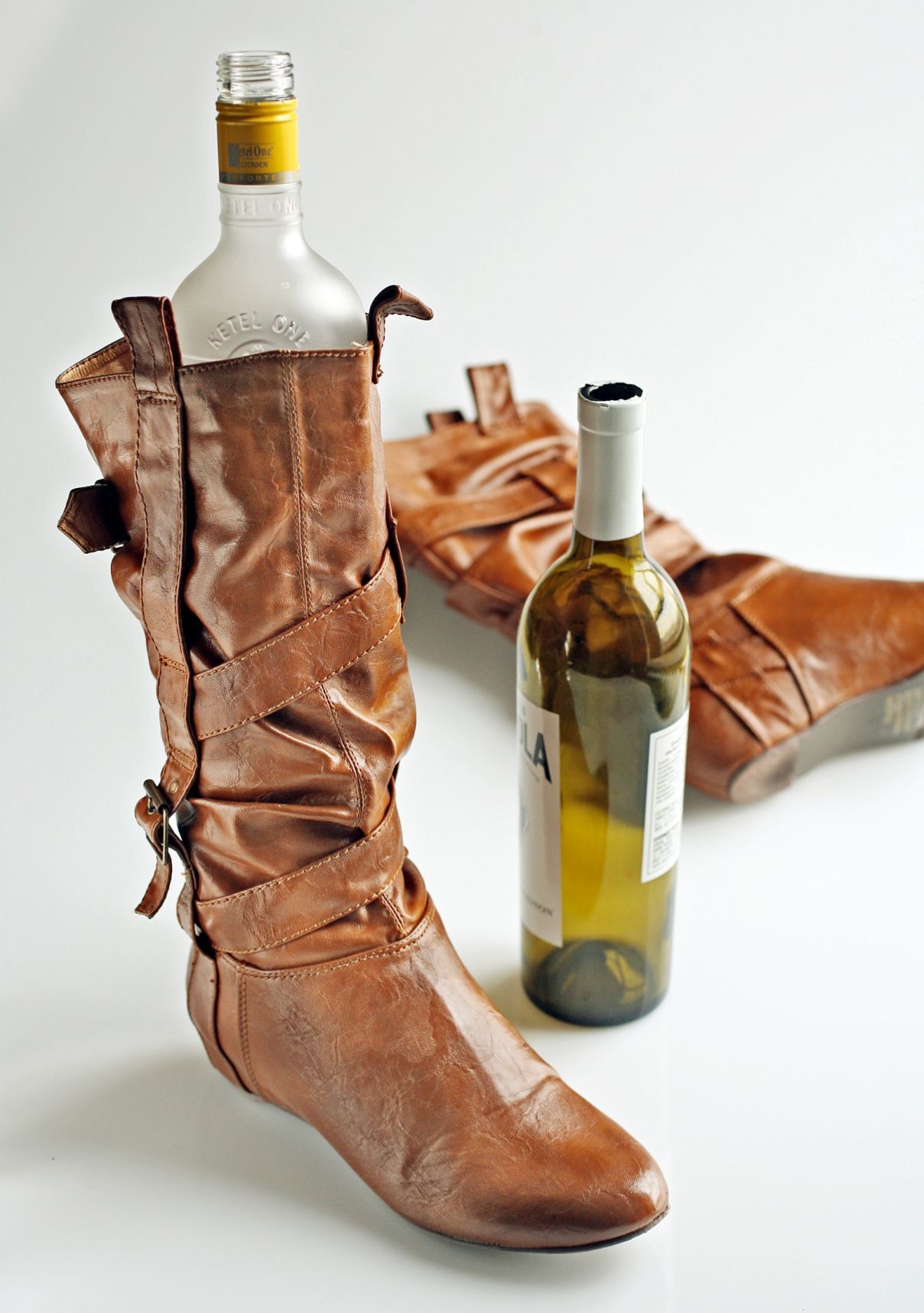 Wine bottle in boots
